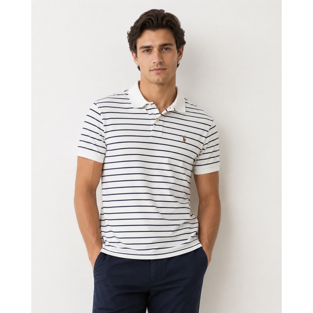 Polo Ralph Lauren XL Striped Pima Soft Touch Polo Shirt White Navy Flesh Pony